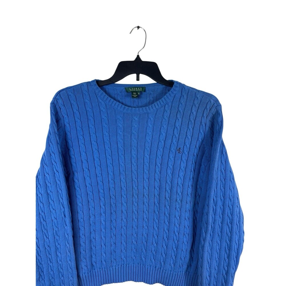 Lauren Ralph Lauren Womens Blue Cable Knit Sweater XL Logo Crewneck Classic READ - Picture 4 of 14